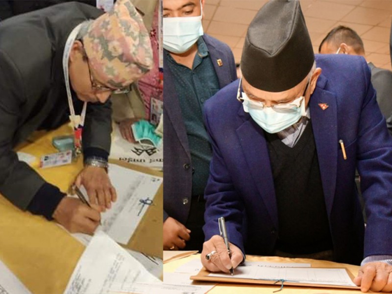 एमाले अध्यक्षमा ओली र रावलको उम्मेदवारी दर्ता